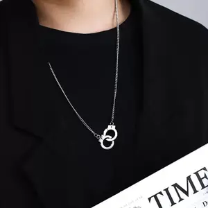 Vintage Handcuffs Disco Dancing Couples Necklace Tide Sweater Chain Joker Pendant Punk Street Clavicle Chain