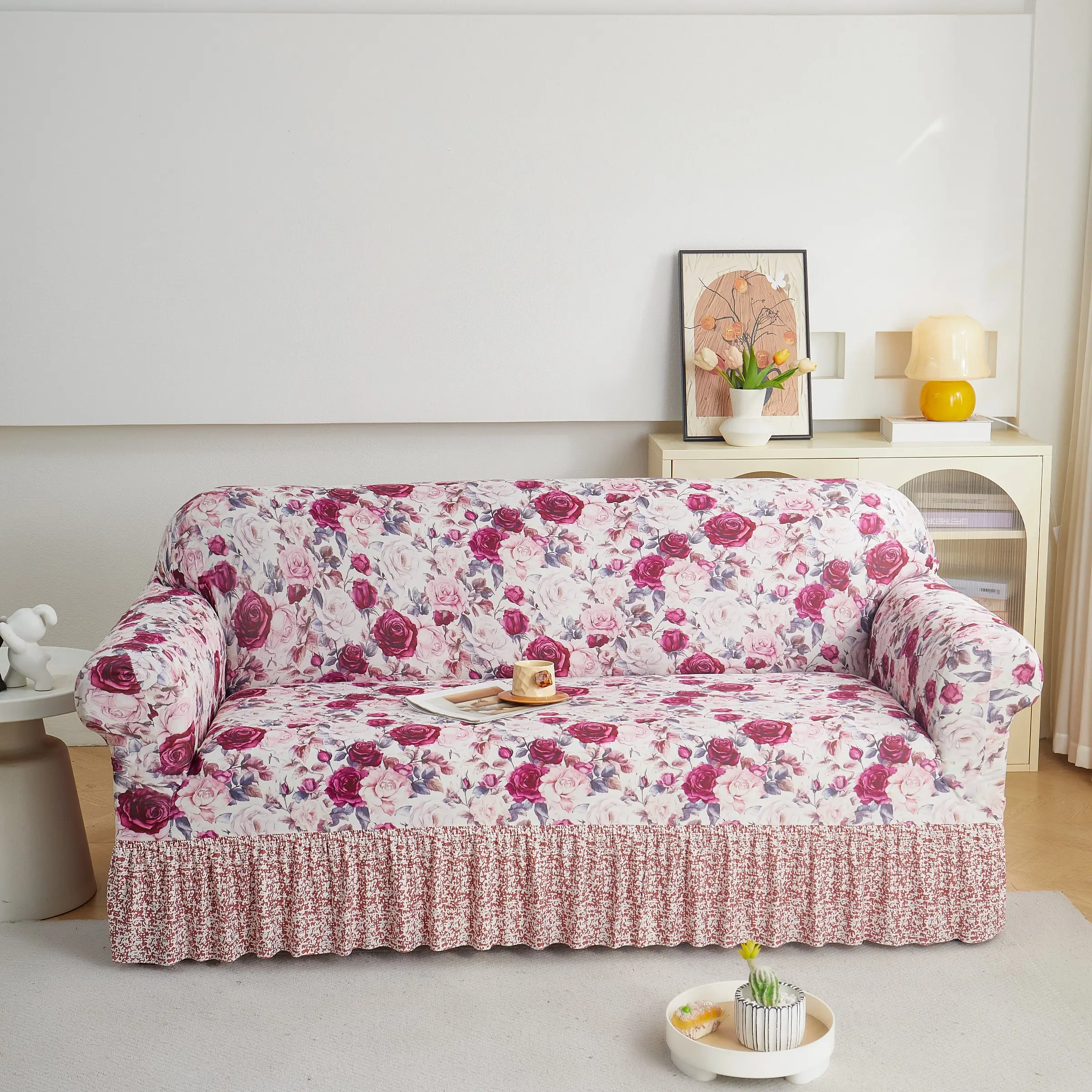 1pc Printed Skirted Sofa Cover, Non-Slip Furniture Protector, Seasonal Replacement Sofa Slipcover, Reusable Home Decor, Couch Sofa Protector, Sofa Couch Covers