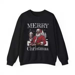 Christmas Santa Claus Sweatshirt, Black Santa Holiday Jumper, Festive Xmas Pullover Top, Winter Season Unisex Crewneck, Gift for Adults and