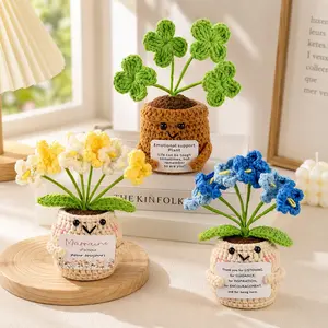 3 Styles Crochet Potted Plant, Knitted Flower Card, Knitted Roses, Artificial Flowers, Decor, All Holiday Gift, Gift for Lover Friend Classmate Colleague, Aesthetic Desk Room Decor, Sold Individually