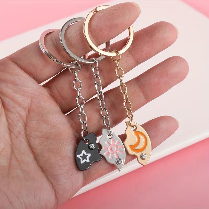 Sun Moon Star Magnetic Keychain Set for 3 – Trio Best Friend Matching Friendship Keychains Gift for Besties Family Sisters Best Friends