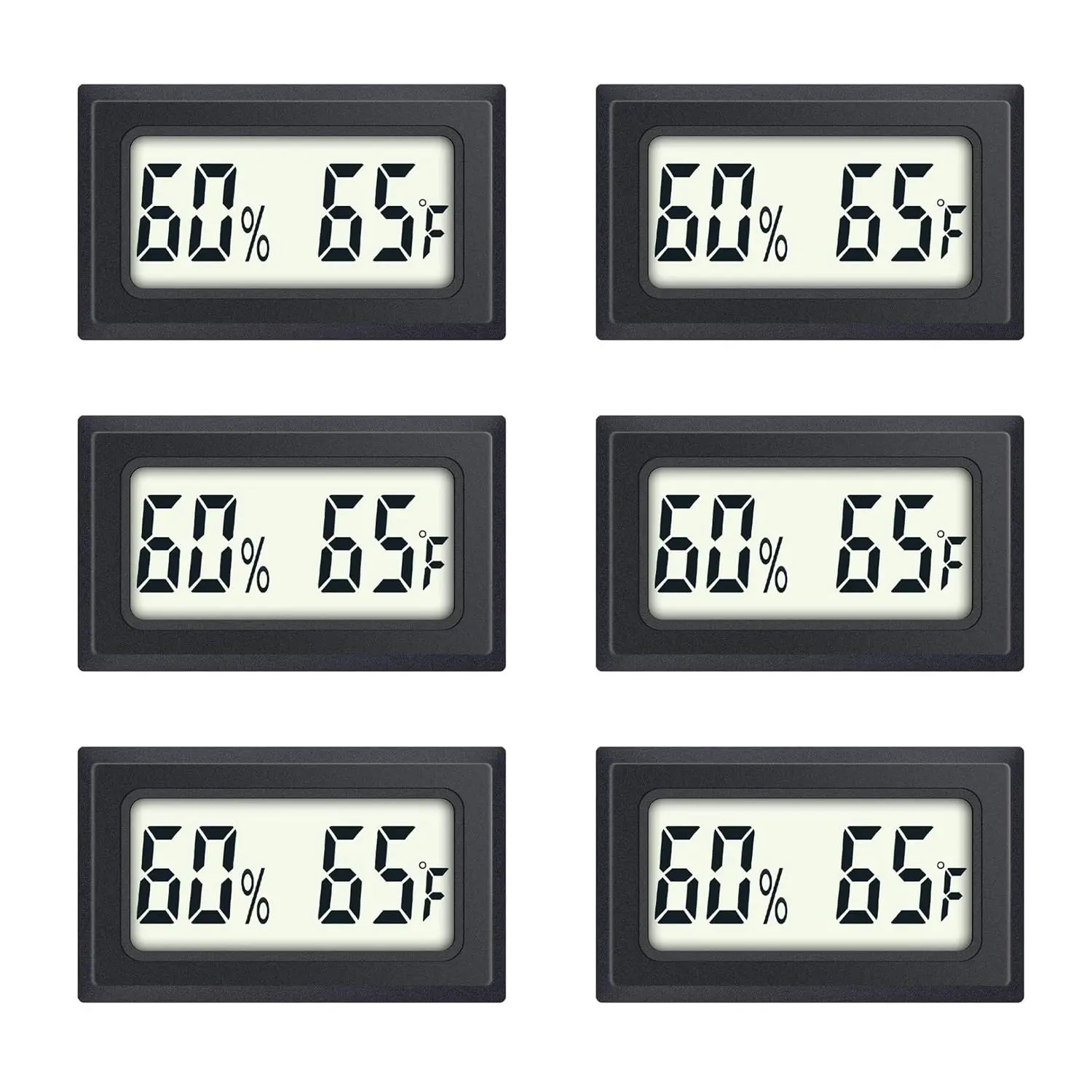 6 Pack Mini Indoor Temperature Humidity Meter Gauge Thermometer Hygrometer LCD Display Fahrenheit (?) for Humidors Greenhouse Garden Cellar Jars Closet