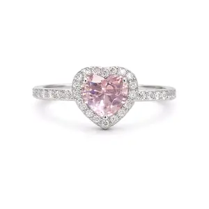 Anillo de corazón con circonia sólido media 8 plata 925