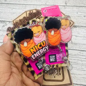 Funny NICU Energy Sparkly Retractable Badge Reel Cute Acrylic ID Holder For Neonatal Intensive Care Unit Nurse RN LPN Medical Accessory