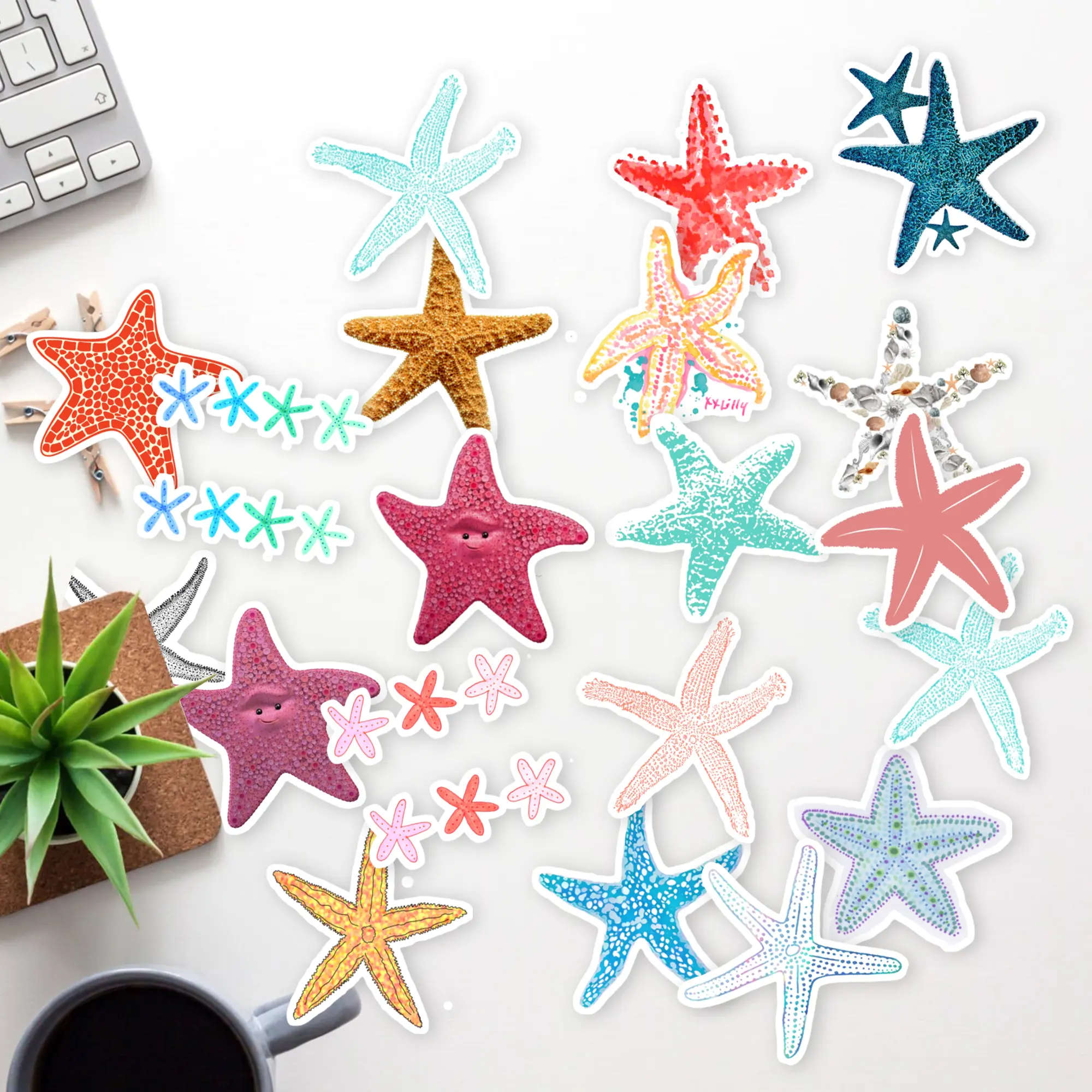 Stickers Pack 20 Pcs Starfish Bumper Aesthetic Laptop Guitar Water Vinyl Luggage Waterproof Bike Car Colorful Bottle Skateboard