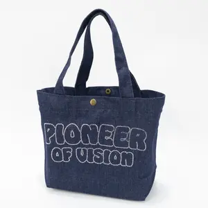 AS21012 Canvas Dark Blue Mini Handbag With Hot Fix Rhinestone Letter Print Hidden Buckle Fashionable Versatile For Shopping Going Out Daily Portable