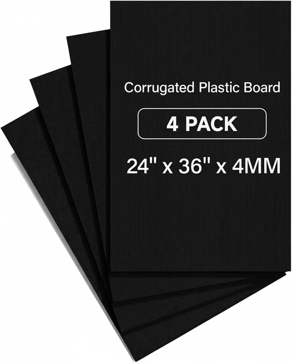 24" x 36" Corrugated Plastic Board, 4MM Thick Thick Blank Poster Board, Waterproof Coroplast Sheets, Black Corrugated Plastic Sheets, 4 Pack