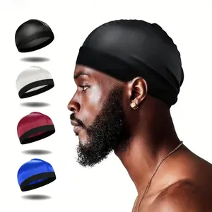 Plain Satin Wave Dome Cap Soft Imitation Silk Durag Pirate Head Wrap Breathable Elastic Hair Protection Beanie Sleep Turban Men Women 1 Size Fits All