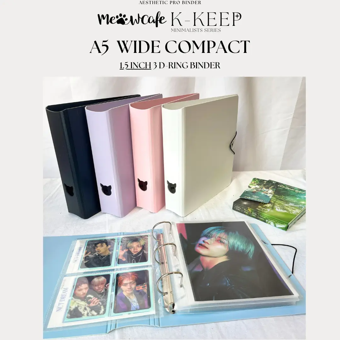 K-KEEP [A5 Wide] Square Binder [V2 With Cat Button] - [1.5 inch Compact Version] - [Minimalist Series] - The Most Comprehensive and Largest A5 Binde