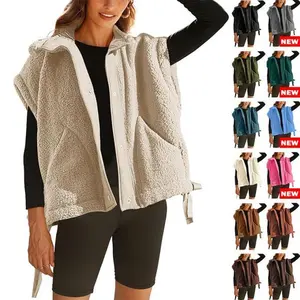 Women's Warm Sherpa Fleece Vest, Casual Cozy Sleeveless Button Down Jacket with Pockets, Basic Womenswear Outerwear
