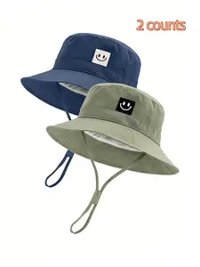 2-Pack Sun Hat Smiley Face Toddler Boy Girl Fisherman Cap Upf 50+, Summer UV Protection Hat, Cute Cartoon Style, Sun Bucket Hat