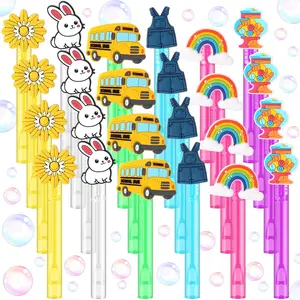 24 Pcs Mini Cartoon Bubble Wands Bulk Cartoon Favors for Summer Classroom Birthday Supplies Kids Goodie Bags Filler Stuffer Activity Prizes, 6 Styles