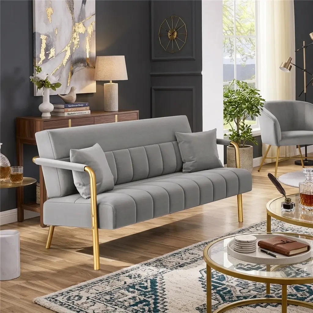Loveseat Sofa Velvet Modern Glam Compact Ergonomic Foam Mid Height Backrest 600 lb Capacity Durable Iron Gold Metal Legs All Seasons for Bedroom Office No Assembly Required