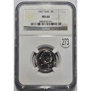 1967 SPECIAL MINT SET JEFFERSON NICKEL (5C) NGC MS 66 Certified Coin