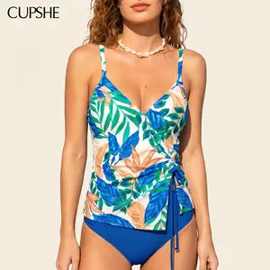 CUPSHE Island Girl Tropical Diamond Neckline Adjustable Straps Swimsuit Tankini Set Swimwear Bathing suit #SummerVibes