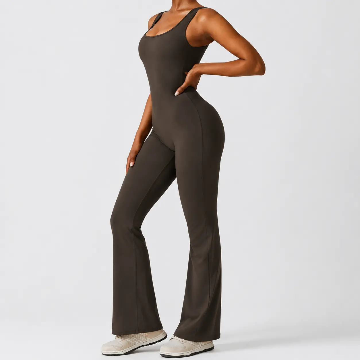 Women's Seamless Activewear Jumpsuit, Fitted 1-Piece Bodysuit with Scrunch Back, Form-fit Flared Leg for Yoga & HIIT Training, Hang Dry, Bodycon Workout Set, Breathable Sports Suit, Fitness Outfit Athleisure