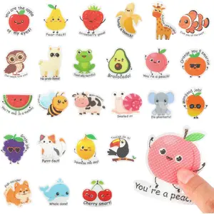 50 Pcs Motivational Textured Anxiety Sensory Calm Strips Cute Animals Fruits Reward Stress Relief Stickers for Adult Teen Classroom Supplies