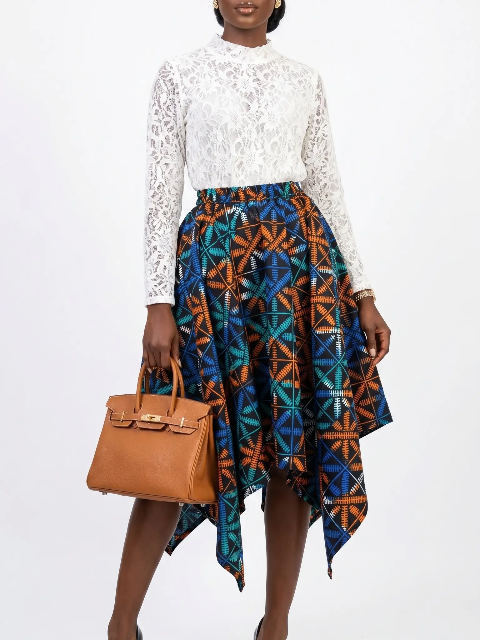 EWA ENGLISH LACE & ANKARA HANDKERCHIEF SKIRT SET