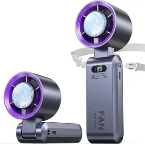 Handheld Portable Turbo Fan with Ice Cooler, Speed (1-199) Rechargeable Personal Fan[20000 RPM] Small Pocket Fans for Travel/Outdoor/Home/Office, Purple