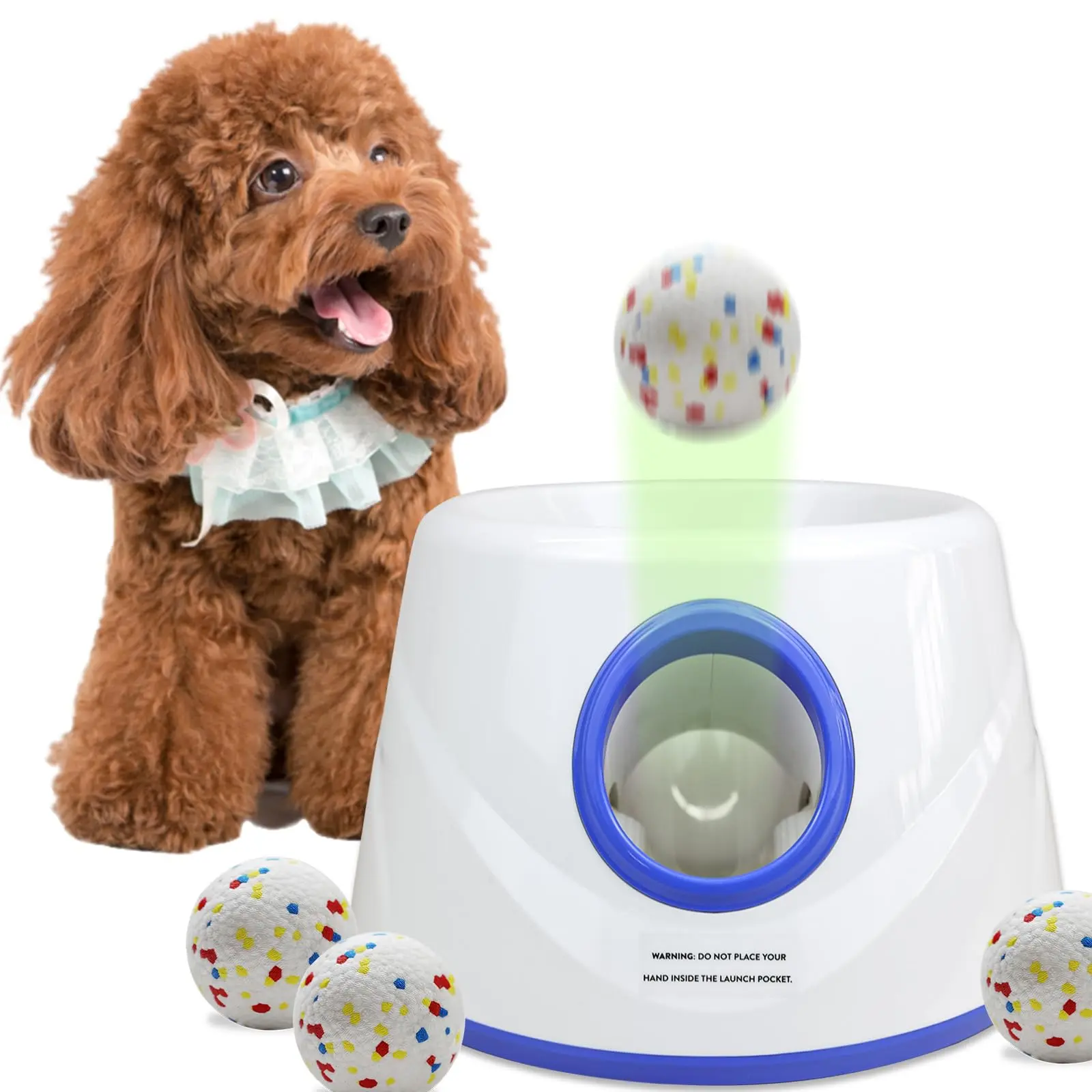 Automatic Dog Ball Launcher, Upgraded Dog Ball Throw Launcher, Adjustable Distance 20-45FT, for Small/Medium Dogs, with 3 2.3-inch ETPU Balls, Indoor and Outdoor Interactive Toys