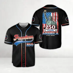 Freedom 250 America Baseball Jersey 1776–2026 American Anniversary Shirt, USA Flag Statue of Liberty Jersey, Patriotic 4th of July Sports Jersey for Adults Youth Kids