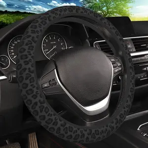 Black Leopard Print Steering Wheel Cover – Non Slip Breathable Neoprene Car Wheel Cover for Women | Universal 15 Inch Fit for Cars, SUVs & Trucks