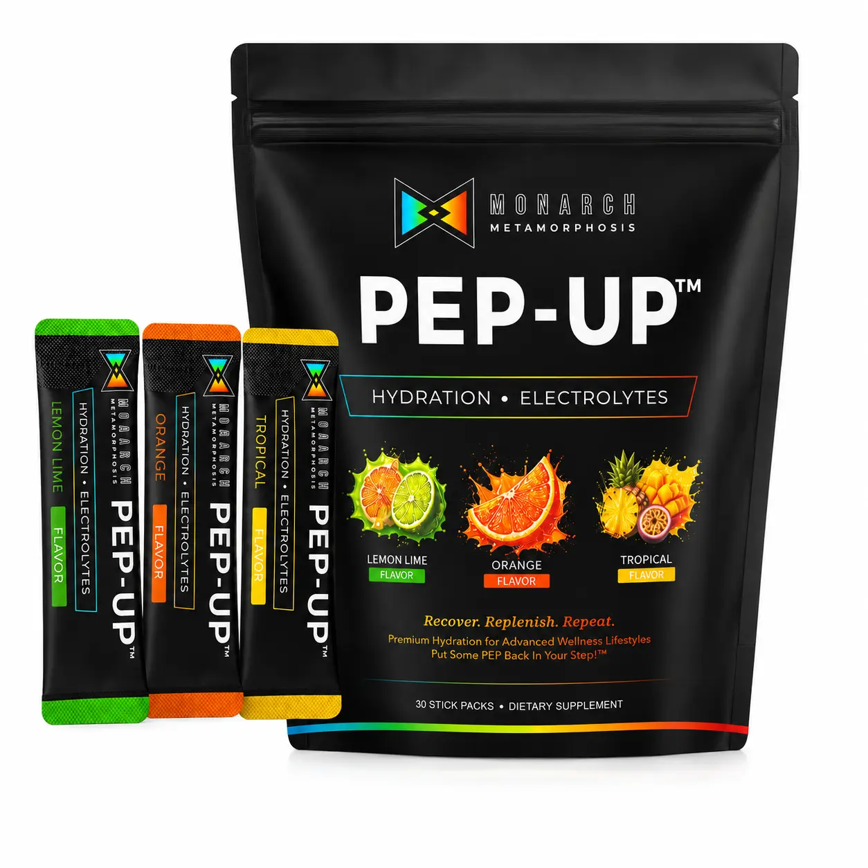 PEP-UP Sugar-Free Anti-Stress Electrolyte Drink Mix Multi-Pack - 30 Sticks, Lactose-Free Natural Supplement with Magnesium Bisglycinate, Glycine, L-Theanine, L-Glutamine, Peppermint Botanical Extracts for Hydration, Brain Health, On-the-Go Use