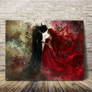 1pc wooden framed canvas wall art ready to Hang, hades and persephone art, 11.8inchx15.7inch, canvas decor wall art for bedroom living room, home walls decoration with framed YQKH669, 2D Flat, Perfect for Room Decor