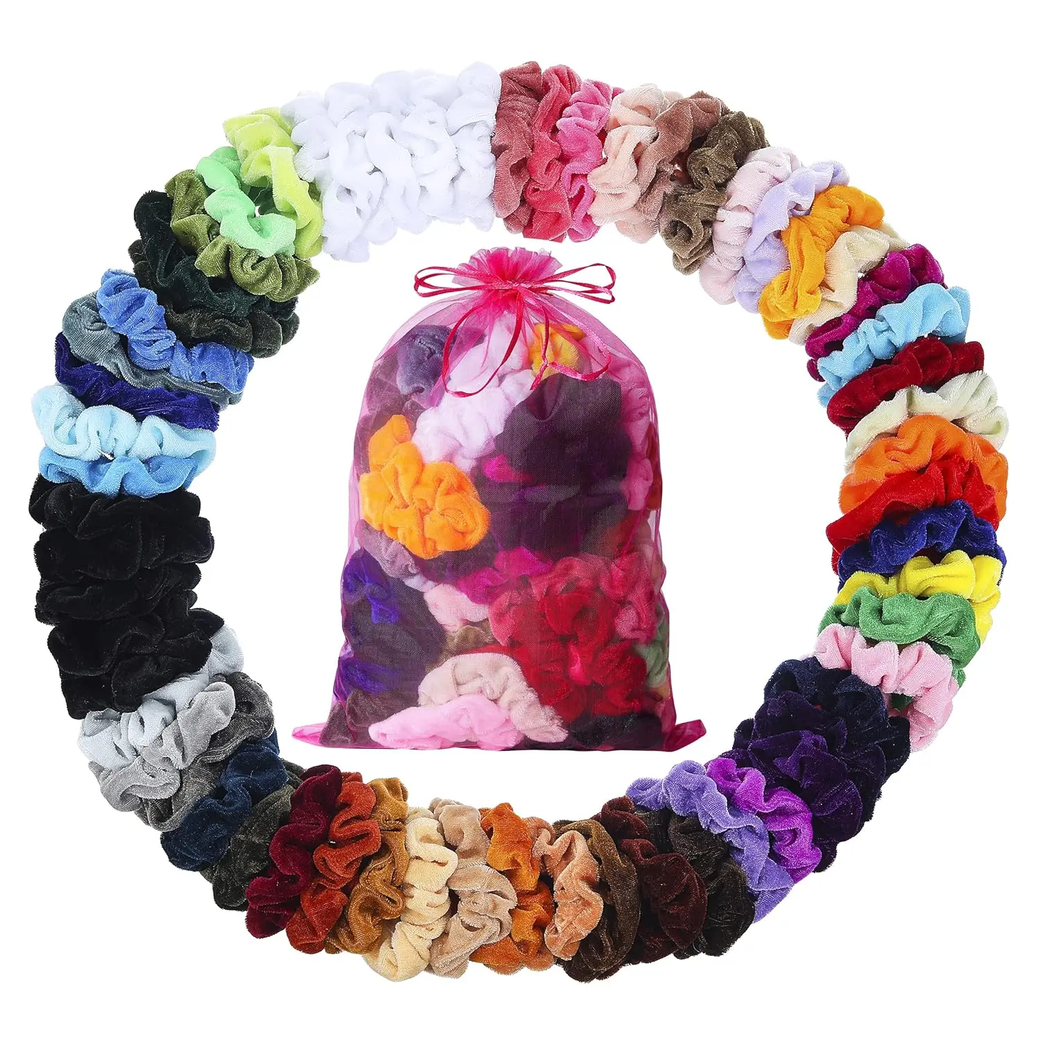 ADRIONE Velvet Scrunchies for Women, Girls & Kids 60 Bulk Pack, Soft Hair Scrunchie Hair Ties Scrunchy for Thick, Curly, Medium, Thin, Fine Hair, No Damage & Non Slip, Colorful Hair Accessories
