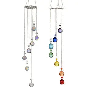 Chakra & AB Crystal Suncatcher Wind Chimes, Rainbow Maker Hanging Prism Ornaments, Bohemian Window Decor for Home, Garden & Spiritual Spaces