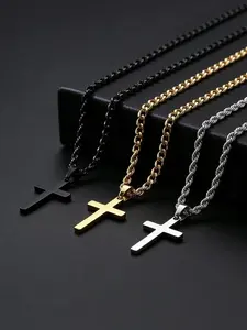 Titanium Steel Double-Layer Cross Pendant Necklace (Dragon Bone Chain, Twist Chain)