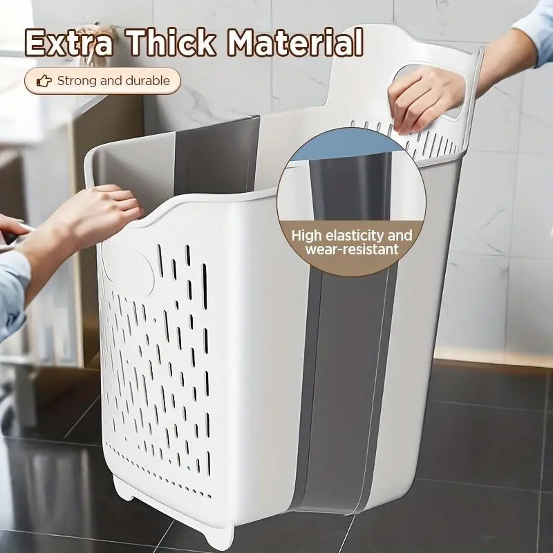 Large Foldable Wall-Mountable Laundry Hamper with Handle - Oversized Portable Bathroom & Bedroom Storage Basket Suitable for &, Space-Saving Dirt-Clothes Organizer, Plastic Laundry Bin, Minimalist, Laundry Baskets