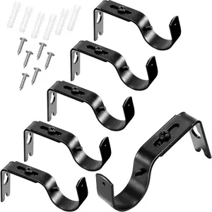 6 Pcs Curtain Rod Brackets Adjustable Holder for 1 Inch Diameter Curtain Rod Wall Bracket Hooks with Screws (Black)