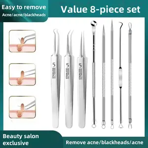 Pimple and blackhead removal eight-piece set - silver (plastic case)