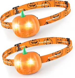 Halloween Pumpkin Headlamps 2 Pack, 2 Modes LED Head Lamps Adjustable Headband, Pumpkin Lights for Halloween Party and Decorations, Orange Spot & Strobe Lights Halloween Gifts