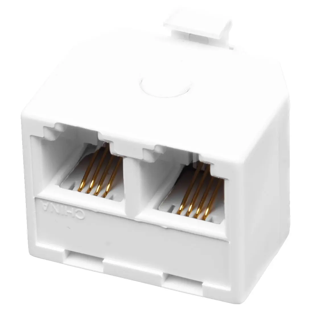 White Modular Telephone Splitter, 2-Way RJ11 6P4C Line Adapter with Copper Contacts for Landline Phones and Data Modems, Plastic