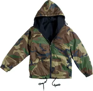 Woodland Camouflage Reversible Fleece Lined Jacket Military Hooded Nylon Coat