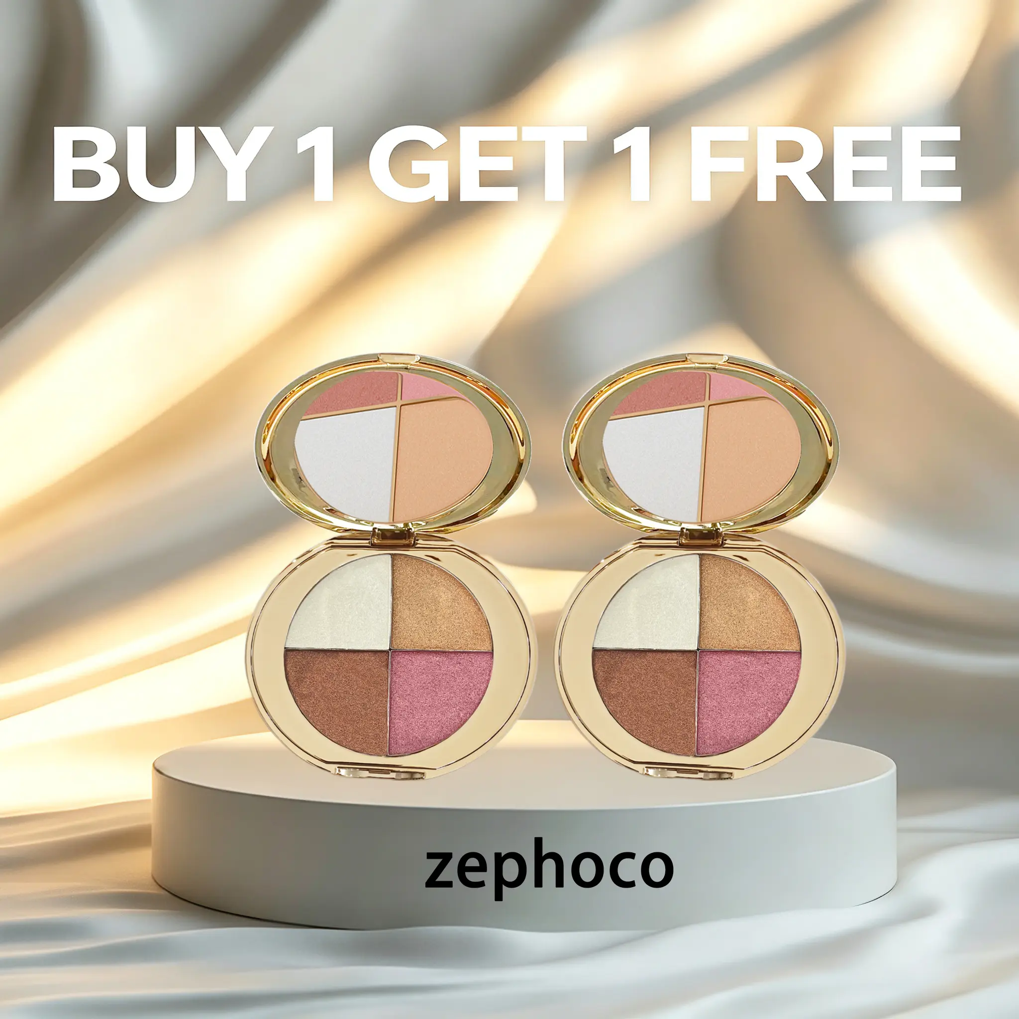 Buy 1 Get 1 Free 4-in-1 Glow Palette, Face Makeup with Highlighter, Blush & Eyeshadow, 4 Brightening Shades for Natural Radiance, Blendable Cheek Tint Powder,Colorful Makeup Palette Cosmetic