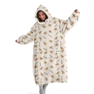 hoodie blanket，Wearable Blanket，Women's Cozy Hooded Blanket, Wearable Bear Print College Style, Warm Comfortable Hoodie Blanket with Large Pocket, Perfect Gift for Girlfriend Mom Wife，Christmas Gift,Valentine's Day gift