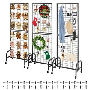 3-Pack Grid Wall Panel 1.9 X 5.4 Ft Wire Display Rack With Wheels And Hooks For Retail, Workshop And Garage Organization; Durable Steel Open Grid Panels, Adjustable Multi-Pack Wall Mount Display System, Modular Wire Shelving