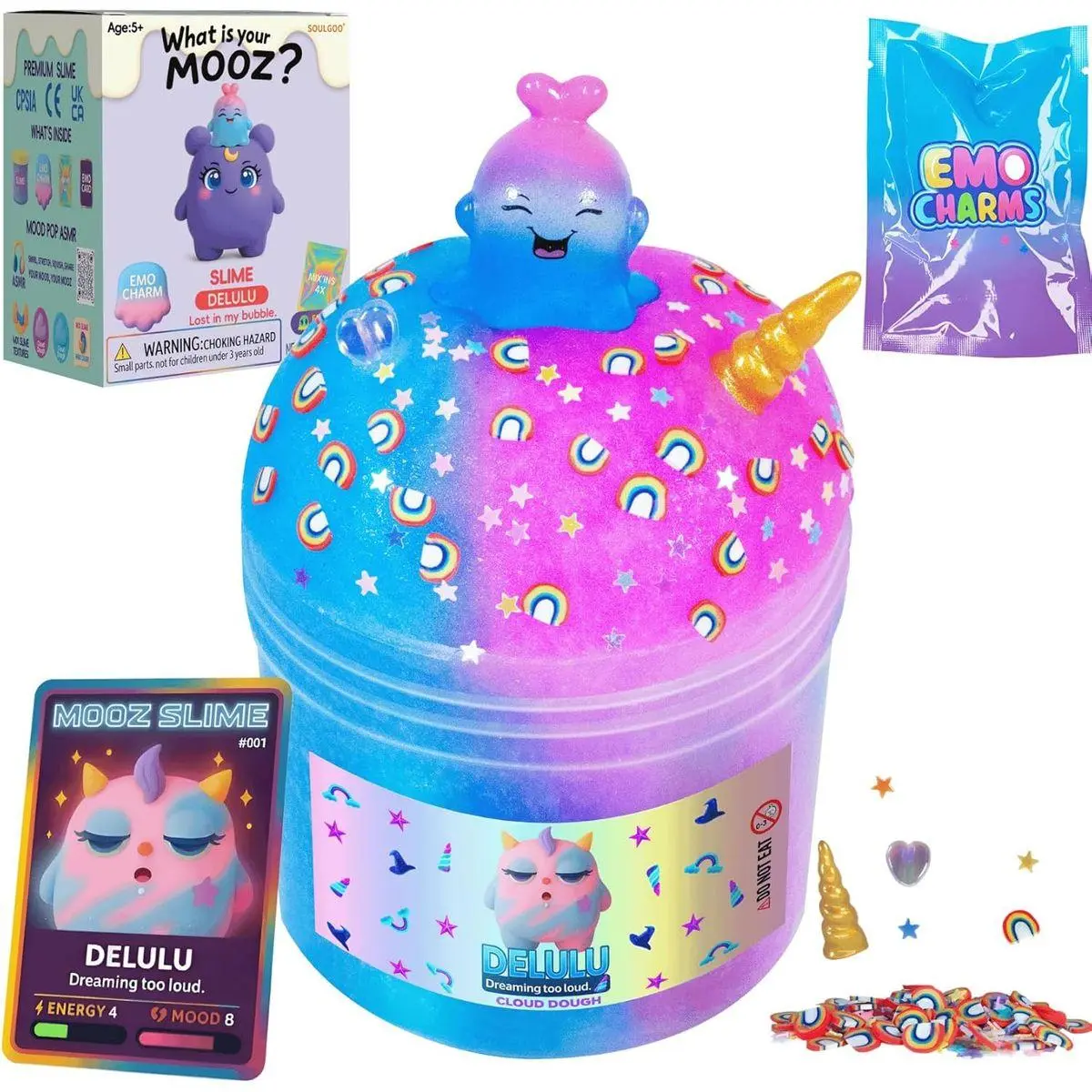 Unicorn Cloud Slime Kit – Blue & Pink Sensory Slime for Kids, Non-Sticky & Scented Cloud Dough, Squishy, ASMR Fun, Axolotl Charm & Mix-Ins, Gifts for Girls & Boys Ages 5–12 & Teens, 7oz, MOOZ Magic