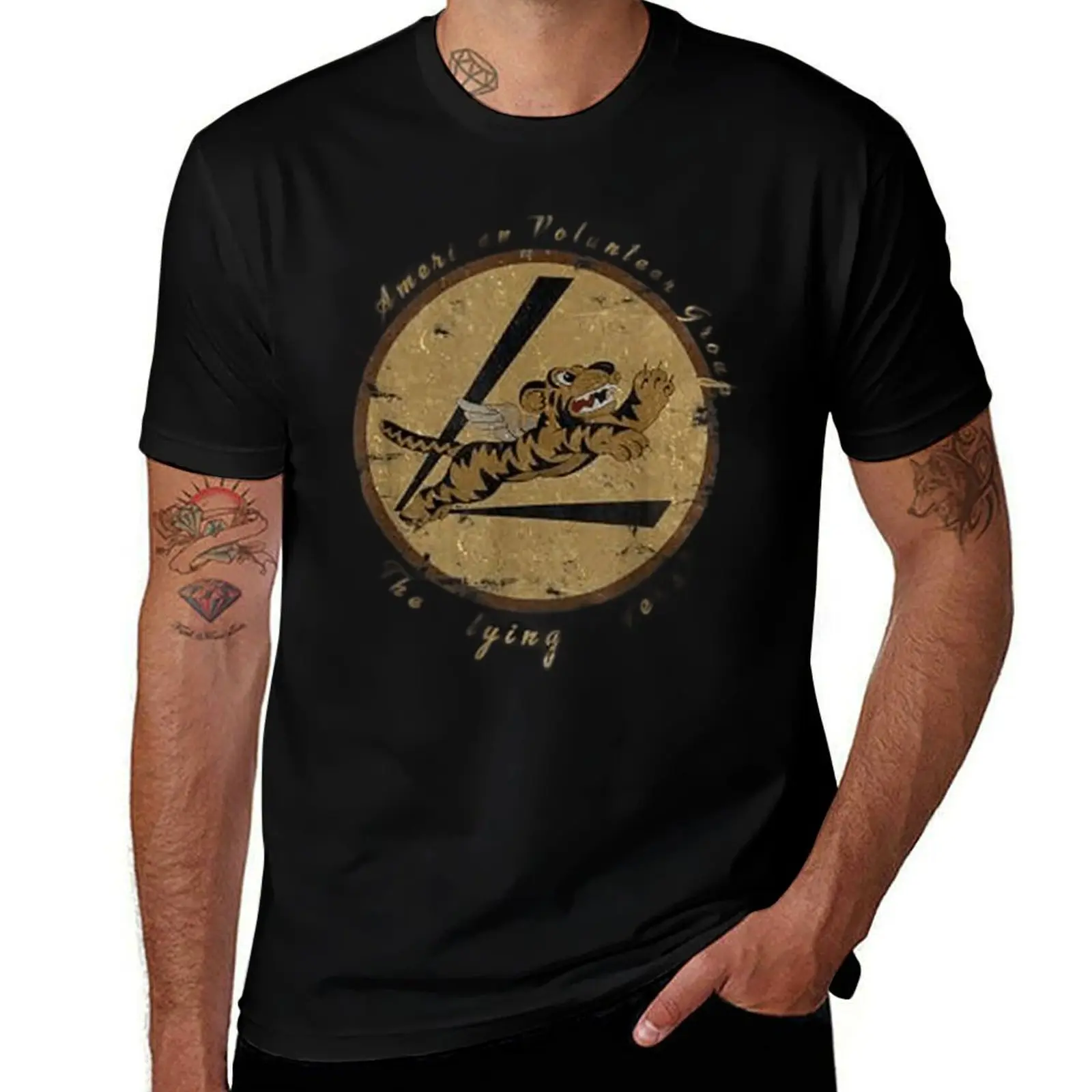 Flying Tigers WWII Insignia Mens T Shirts Cotton Short Sleeve T-Shirt Crew Neck Tees Casual Shirt