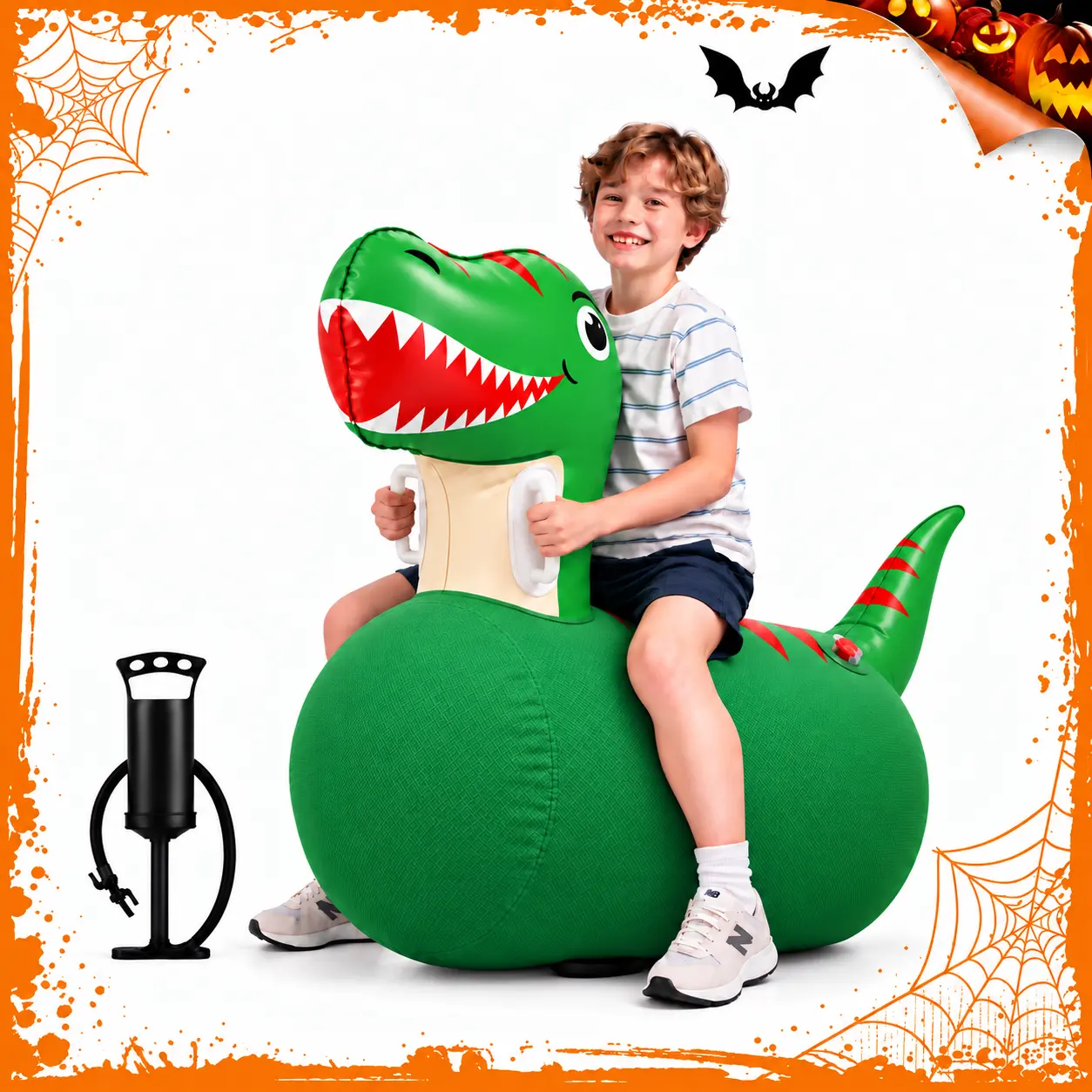 QPAU Large Dinosaur Bouncy Hopper - Multi Purpose Inflatable Kids Toy, Home Playground Equipment, 5+ Ages, 220 lbs Capacity, with Hand Pump, Indoor-Outdoor Use, Cool Christmas Gifts for Kids, giftideas, familyfun, Christmas Gift