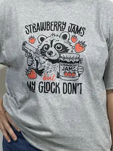 Strawberry Jams But My Glock Don't DryBlend Relaxed Fit Shirt Printed Short Sleeve Top Womenswear Collar Seamless Cotton Crewneck Tshirt Tee