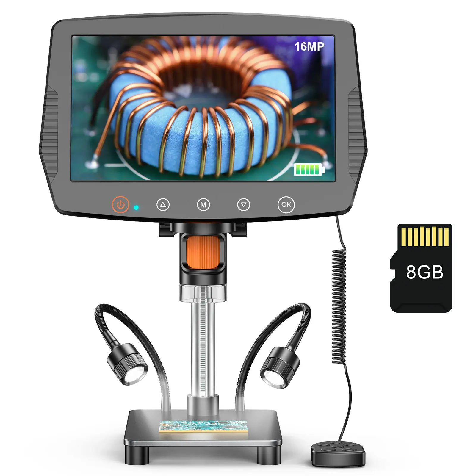 Aikokkl 9-Inch LCD Digital Coin Microscope Magnifier - 1500X Rechargeable Portable Microscope, 10 Lights, 8GB Card, Invert Function, USB Cable, 1080*1920p Resolution for Coin/PCB Circuit Repair Soldering