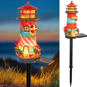 Miniature Lighthouse Pathway Decorative Lights, Solar Lights Outdoor Miniature Lighthouse  Garden Stake Light for Fairy Garden Pathway Lawn Yard Gifts Decoration