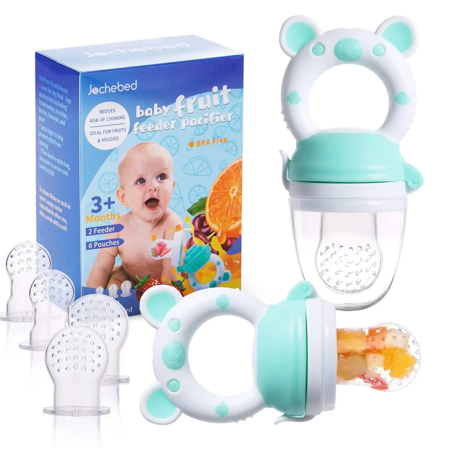 Baby Fruit Food Feeder Pacifier - Fresh Food Feeder, Infant Fruit Teething Teether Toy, 6 Pcs Silicone Pouches for Toddlers & Kids & Babies, 2-Pack