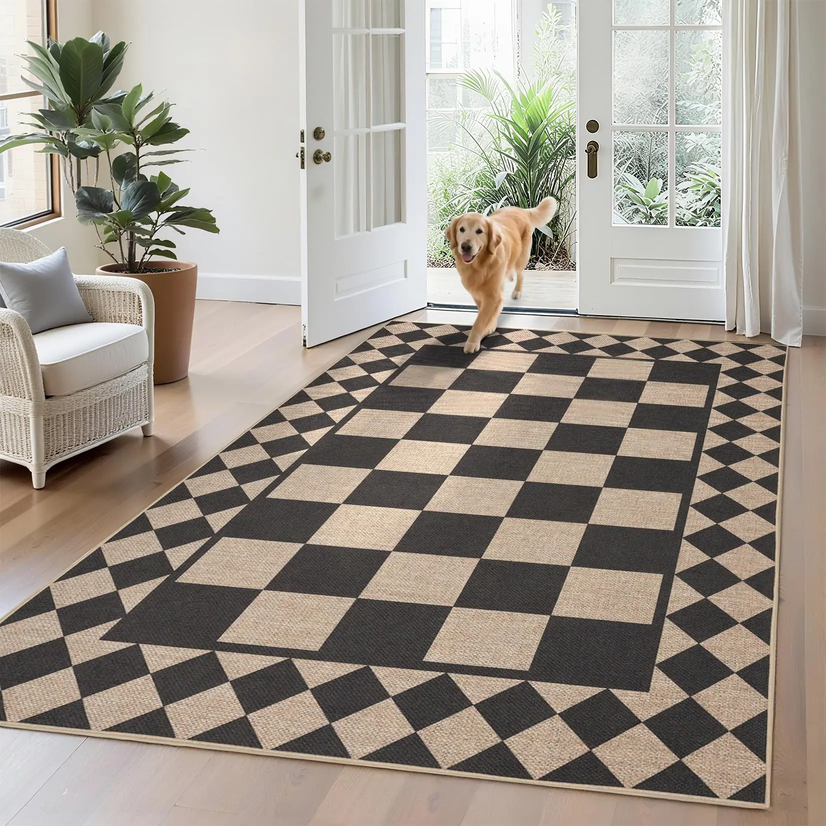 Garvee Modern 5x7 Home Decor Living Room Black Frame Area Rug Soft Printed Thin Carpet