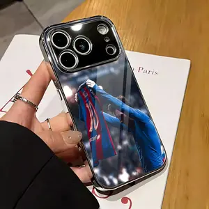 hot cool M-mESSI Phone Case for iphone Electroplated Glass Phone Case - Luxury Mirror Finish Shockproof Fingerprint Resistant  | Slim Glossy Protective phone Cover