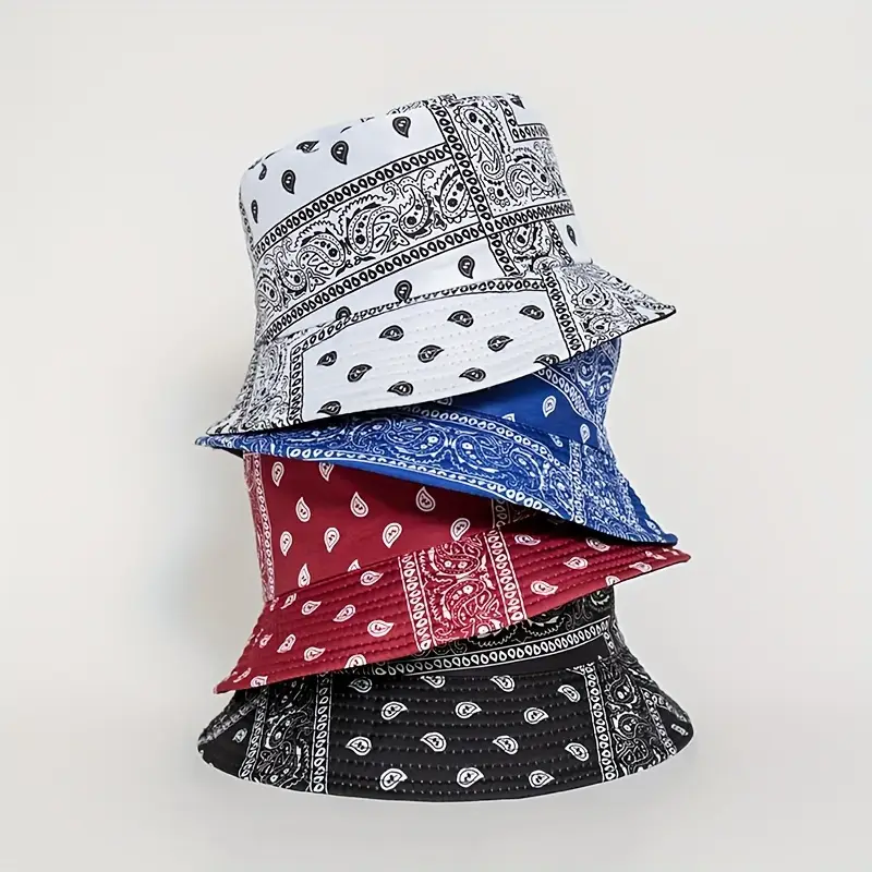 Reversible Bucket Hat, Vintage Paisley Print, weight Polyester, Non-Stretch, Hand Washable - Street Style Hip Hop Hat for Men & Women, Outdoor Accesso
